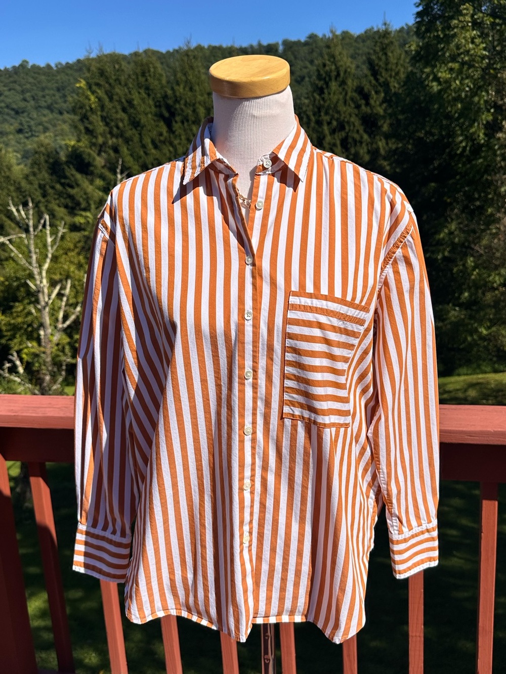 AYR The Deep End Oversized Button Down Striped Shirt Burnt Orange & White